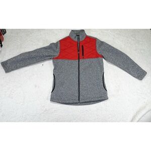 Zyia Active Gray Quilted Zip Jacket Womens Large Red Panel Athleisure